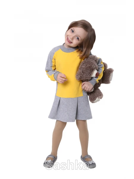 Сукня для дівчинки Sashka трикотажна жовто-сіра, розмір 110-146 